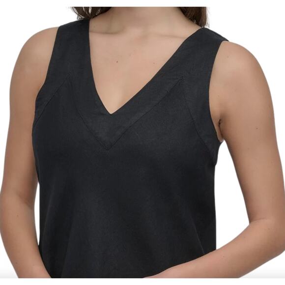 DKNY Pure Linen V-neck Maxi Dress size XL, Black | NEW $115 - Picture 4 of 7